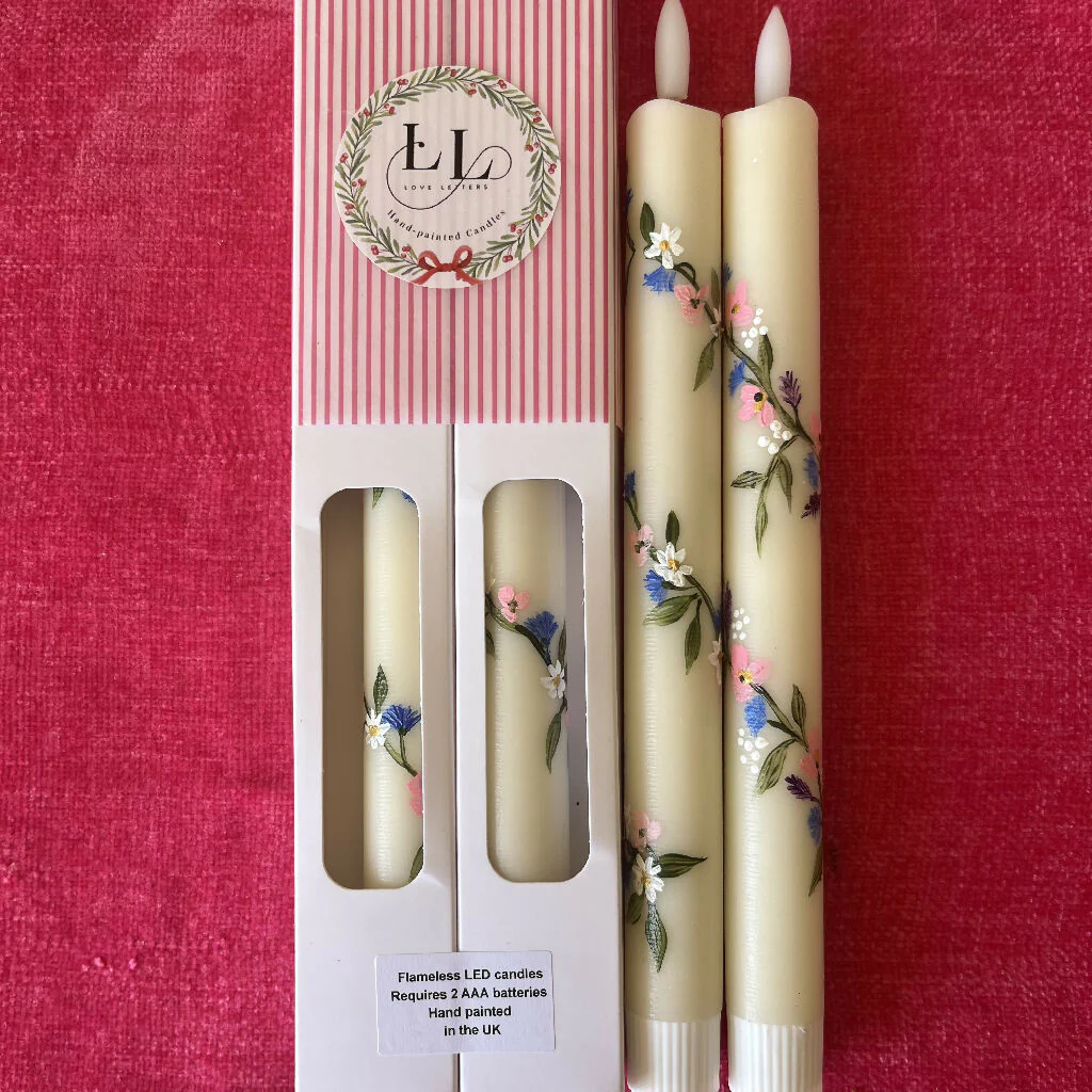 Hand painted real wax LED candles with delicate entwined florals - Image 3