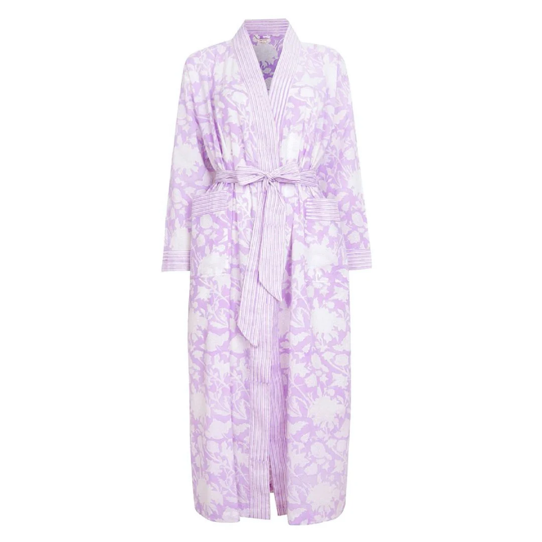 Hand Printed Cotton Kimono Robe - De Nimes Blue - Image 7