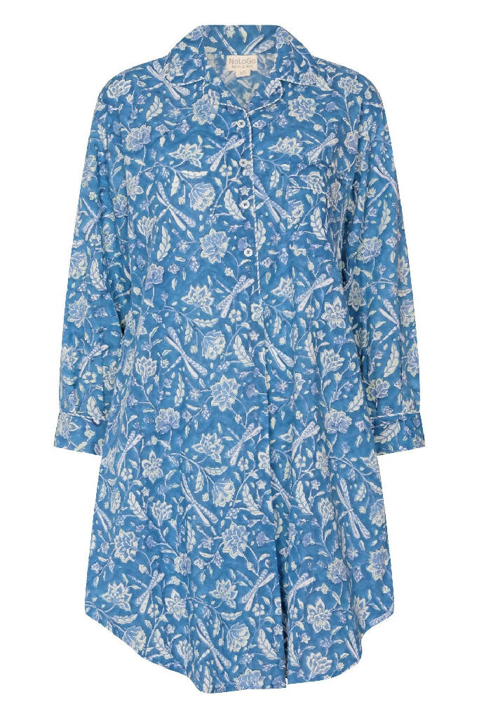 Hand Printed Nightshirt- China Blue - Image 4