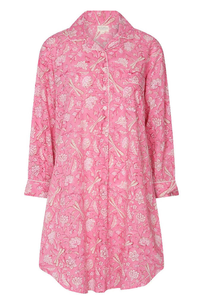 Hand Printed Nightshirt- Hibiscus Pink - Image 5