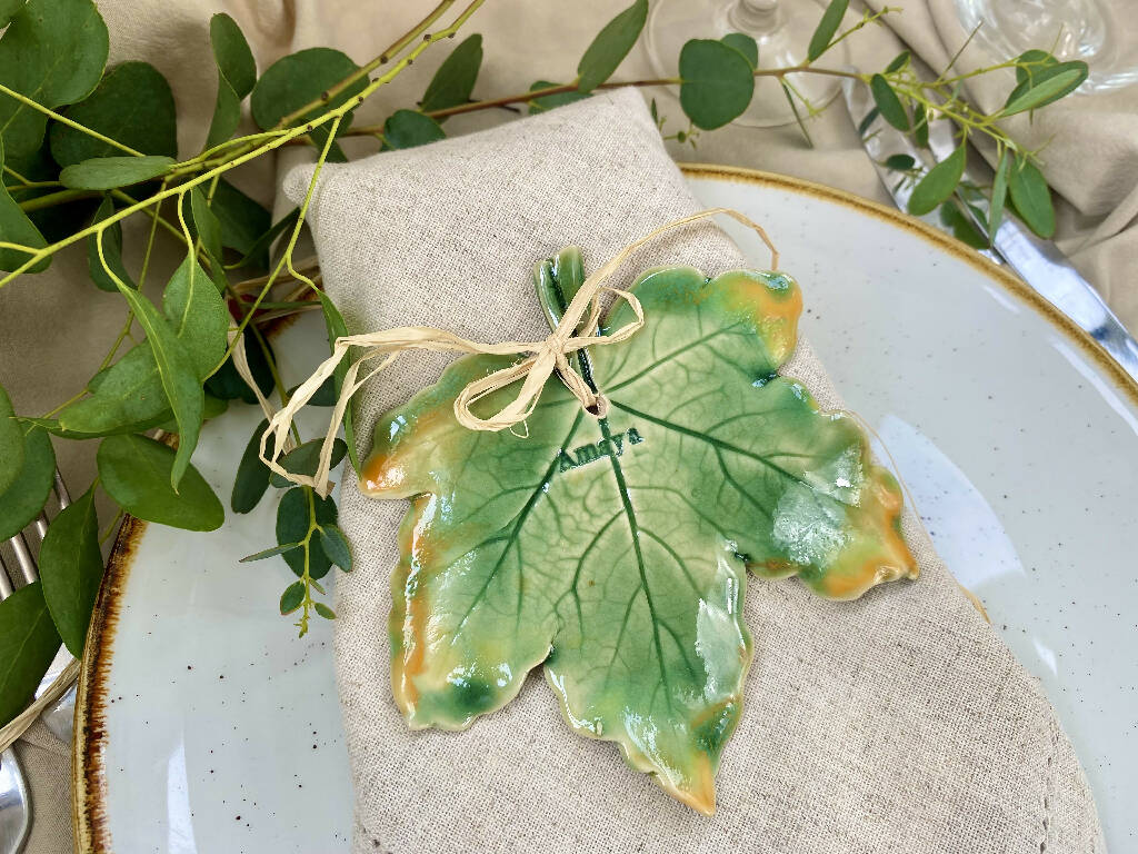 Hand Sculpted Personalised Sycamore Ceramic Leaf Place Setting/Wall hanging - Image 4