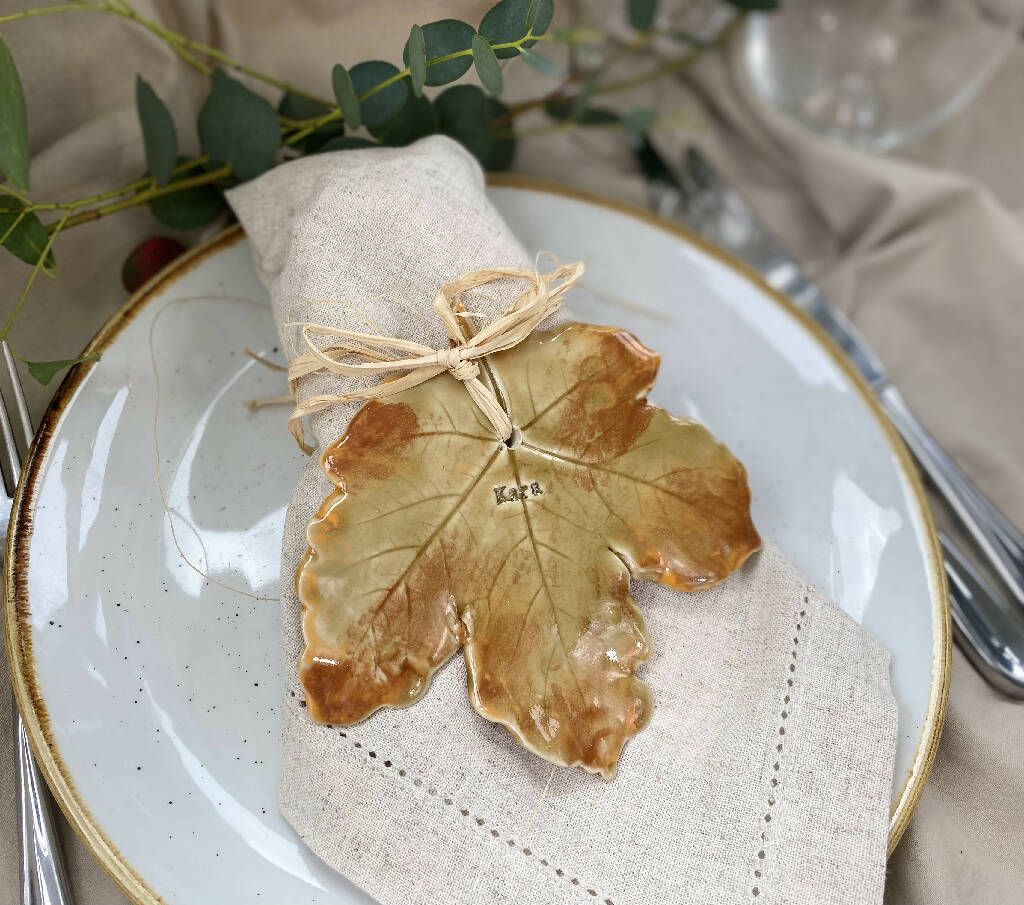 Hand Sculpted Personalised Sycamore Ceramic Leaf Place Setting/Wall hanging - Image 6
