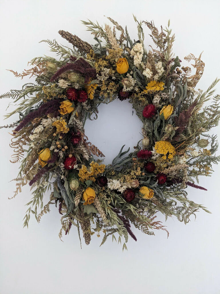 Handcrafted Everlasting Wreath From Naturally Dried Flowers