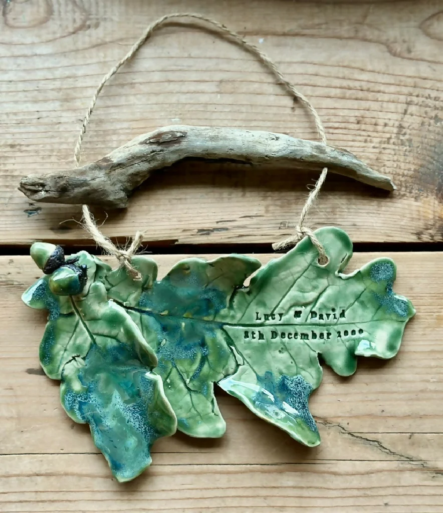 Handcrafted Ceramic Sycamore & Oak Leaf Memorial - Image 7