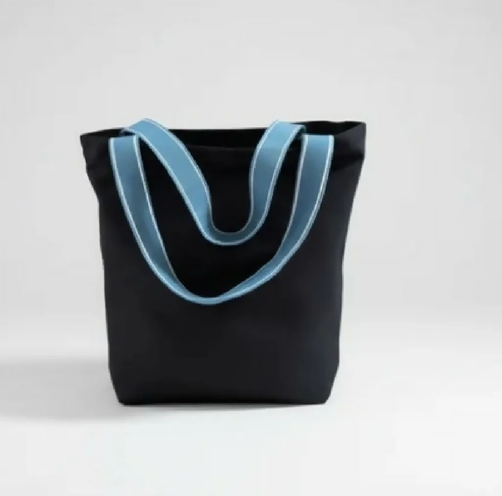 Handmade Black Organic Cotton Tote Bag with Zip Pocket - Image 2