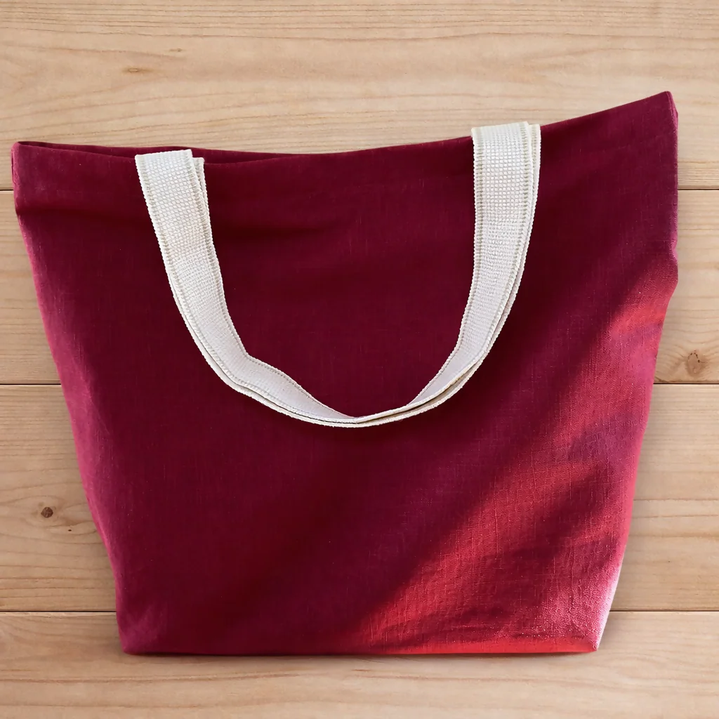 Handmade Burgundy 100% Linen Organic Tote Bag and Matching Purse