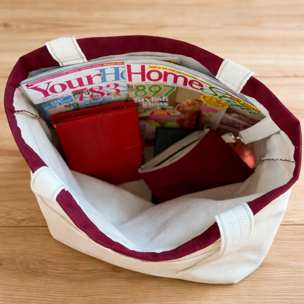 Handmade Burgundy 100% Linen Organic Tote Bag and Matching Purse - Image 2