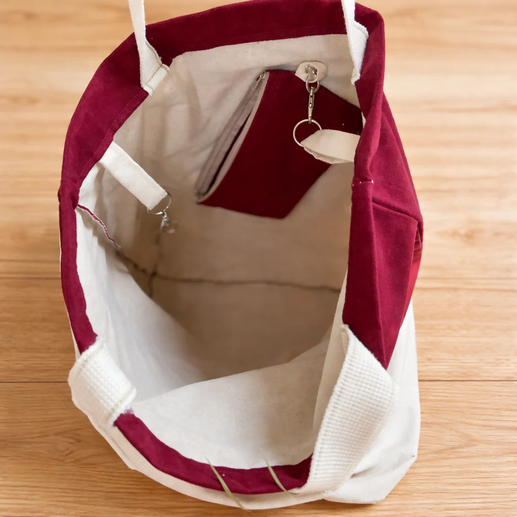 Handmade Burgundy 100% Linen Organic Tote Bag and Matching Purse - Image 3