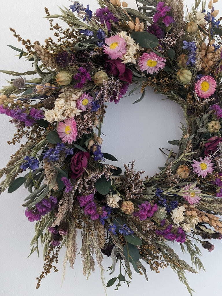 Handmade Dried Flower Wreath in Pinks & Purples - Image 2