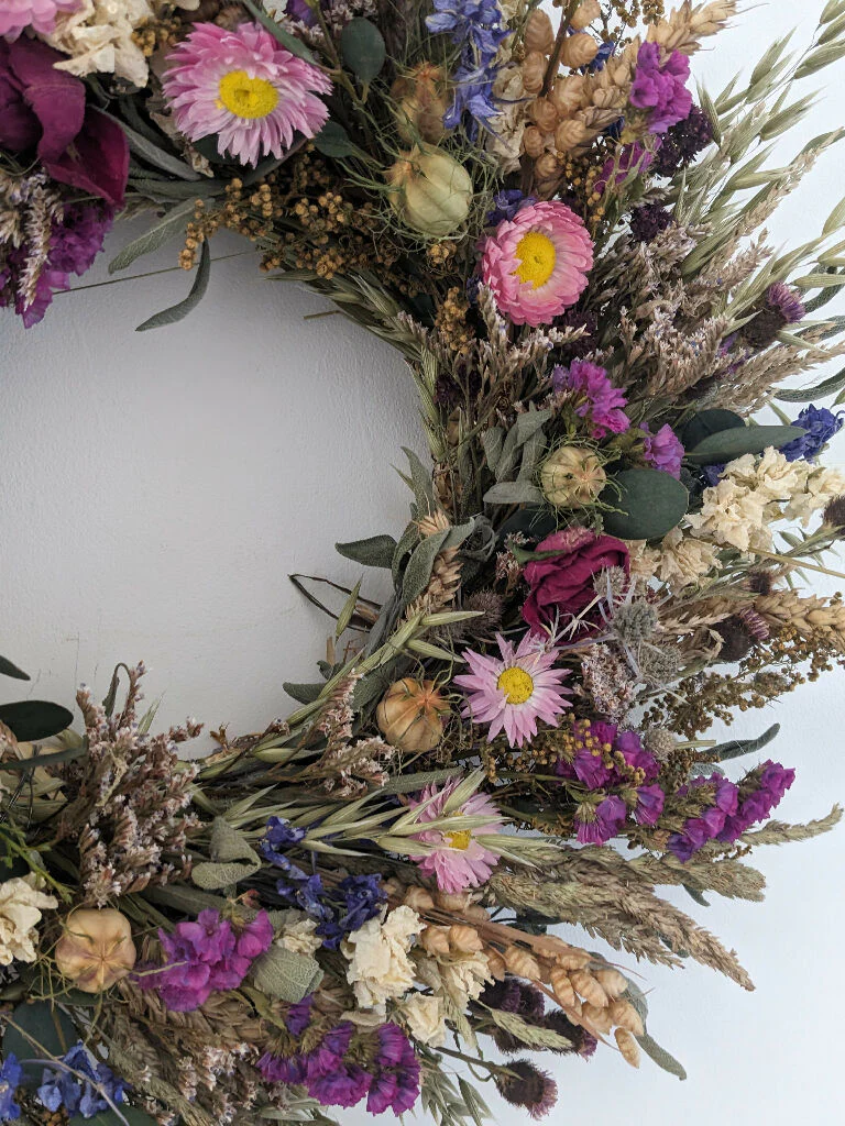 Handmade Dried Flower Wreath in Pinks & Purples - Image 5