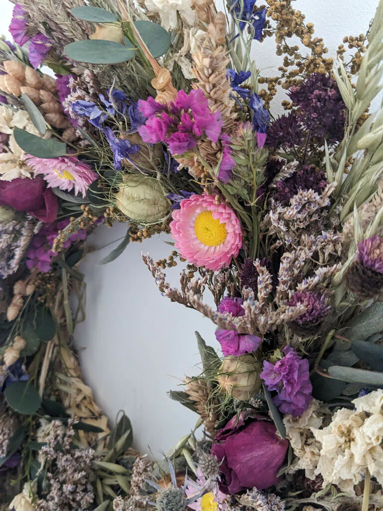 Handmade Dried Flower Wreath in Pinks & Purples - Image 6