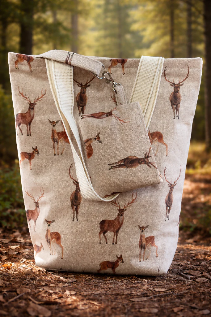 Handmade Fabric Tote Bag and Purse Set – Natural Deer Design | Free UK Shipping