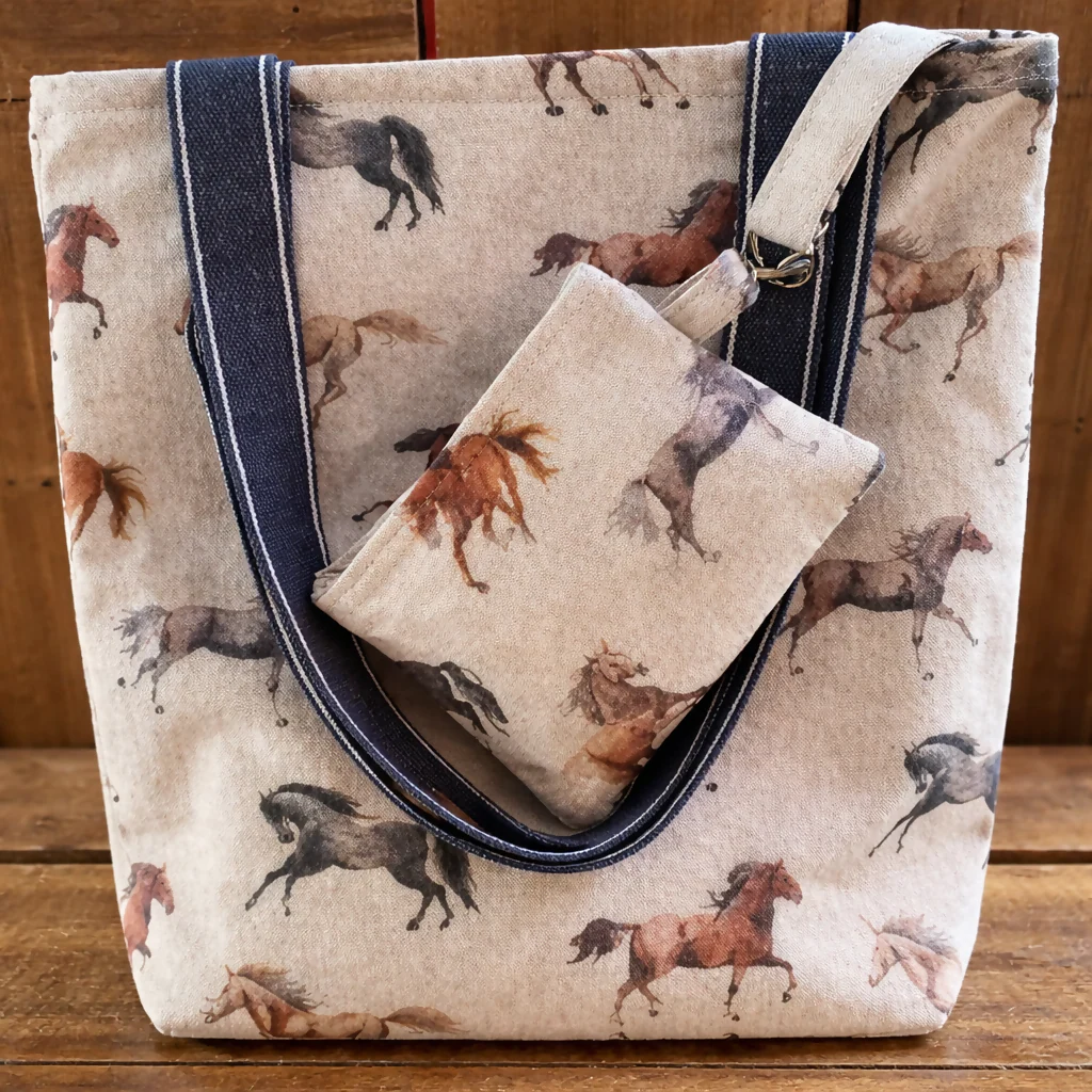 Handmade Fabric Tote Bag & Purse Set – Natural Horse Design | Free UK Shipping