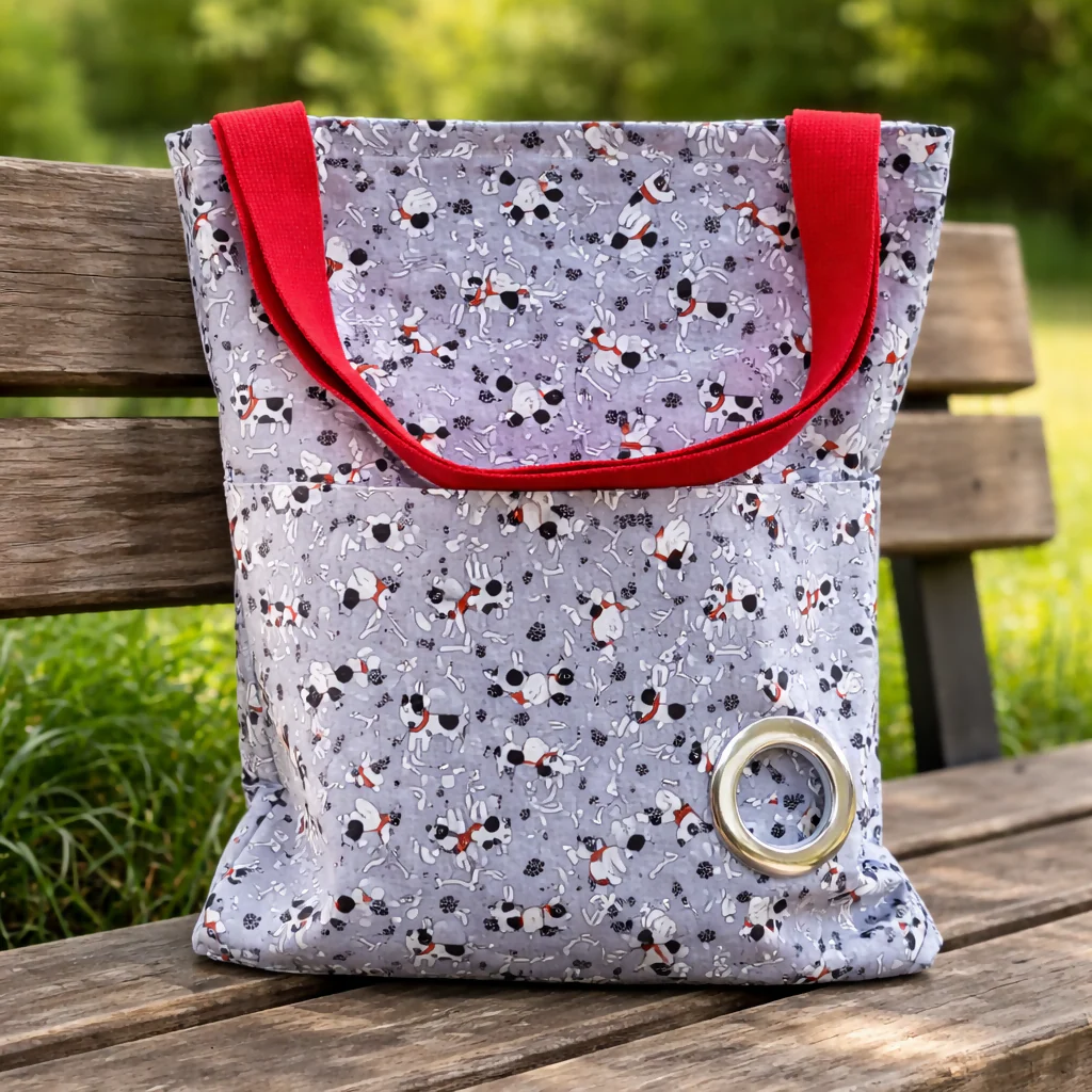 Handmade Grey Dog Walking Tote With Inside Attached Purse 