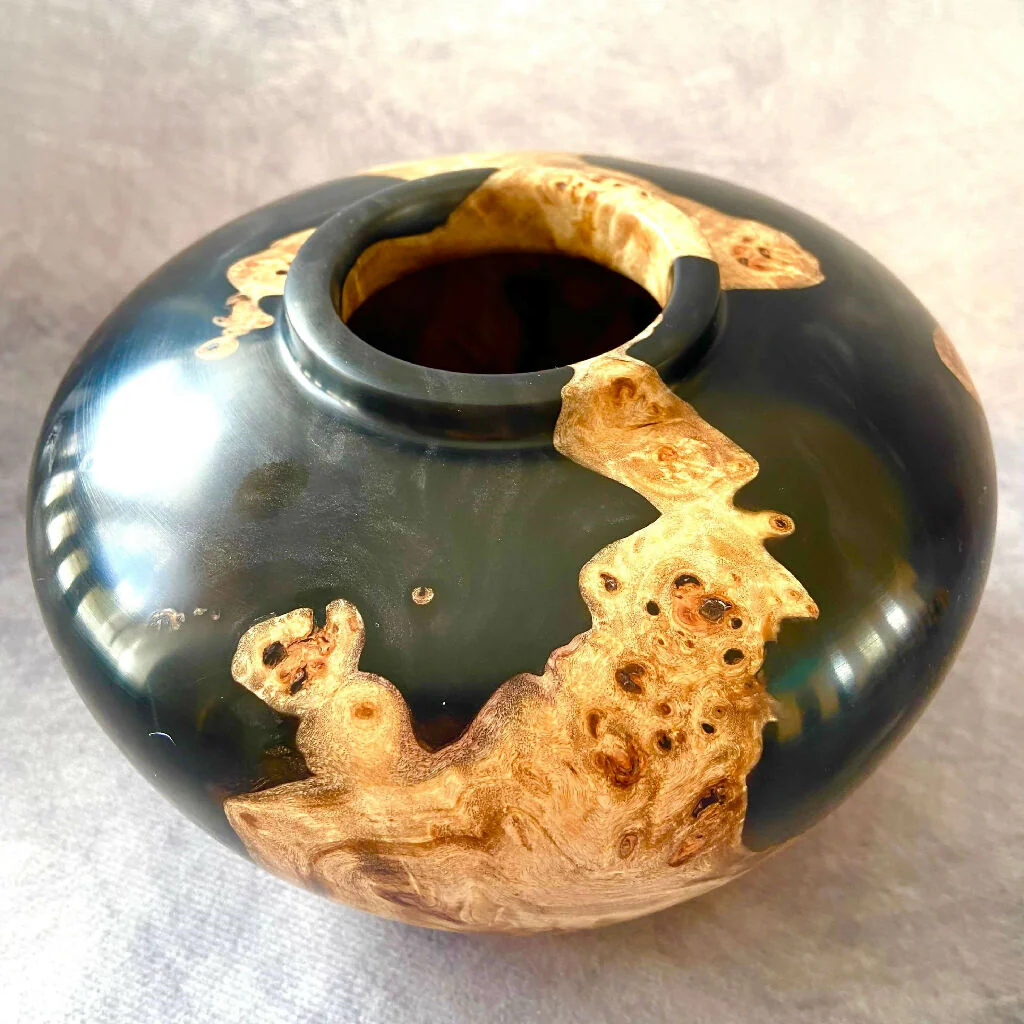 Handmade Mappa Burr & Black Resin Hollow Form (175mm) | Yorkshire Wood Art - Image 3