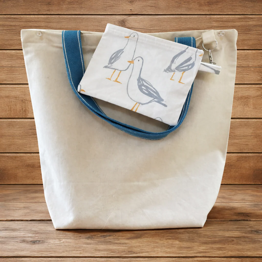 Handmade Natural 100% Organic Tote Bag & Sea Gull Purse set 