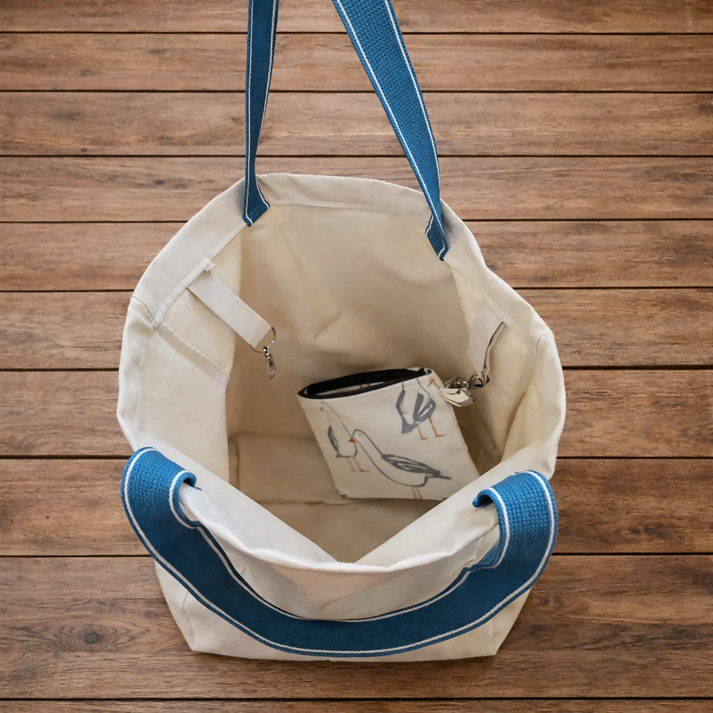 Handmade Natural 100% Organic Tote Bag & Sea Gull Purse set  - Image 3