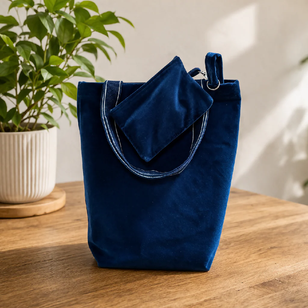 Handmade Navy  Tote Bag & Purse Set – Eco-Friendly velour