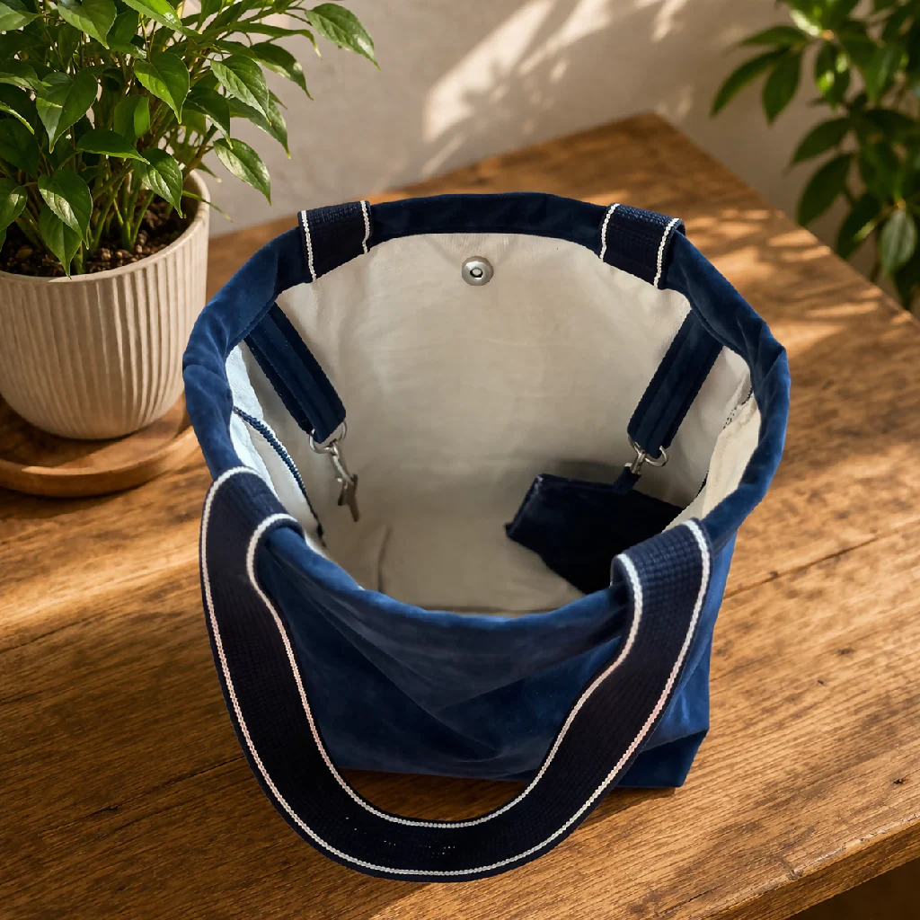 Handmade Navy  Tote Bag & Purse Set – Eco-Friendly velour - Image 5