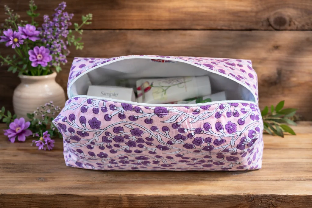 Handmade Pink Flower Wash -Bag Travel Toiletries - Image 2