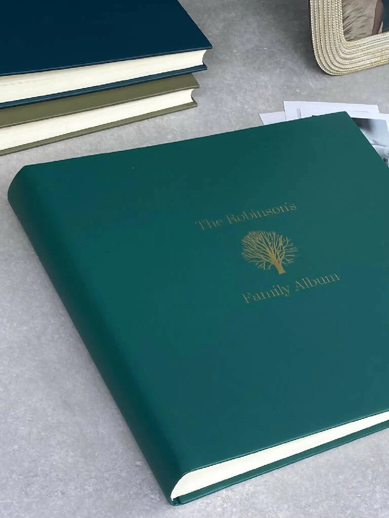 Handmade Recycled Leather Photo Album with Tree Icon - Image 4