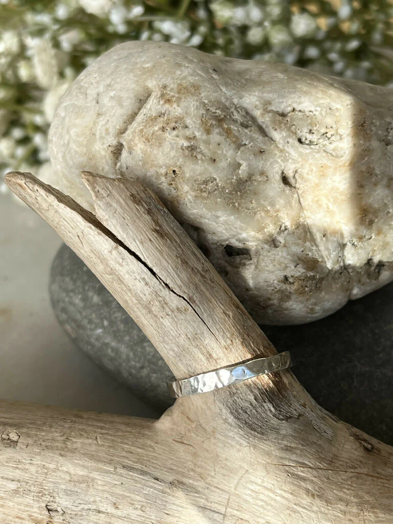 Croyde Ripple ~ A handmade recycled sterling silver hammered ring, size UK Q - Image 5