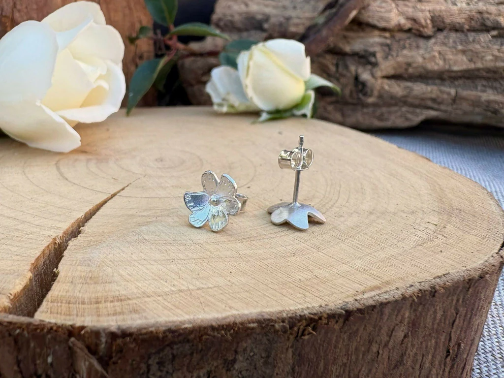 Handmade Silver Blossom Stud Earrings - Image 6