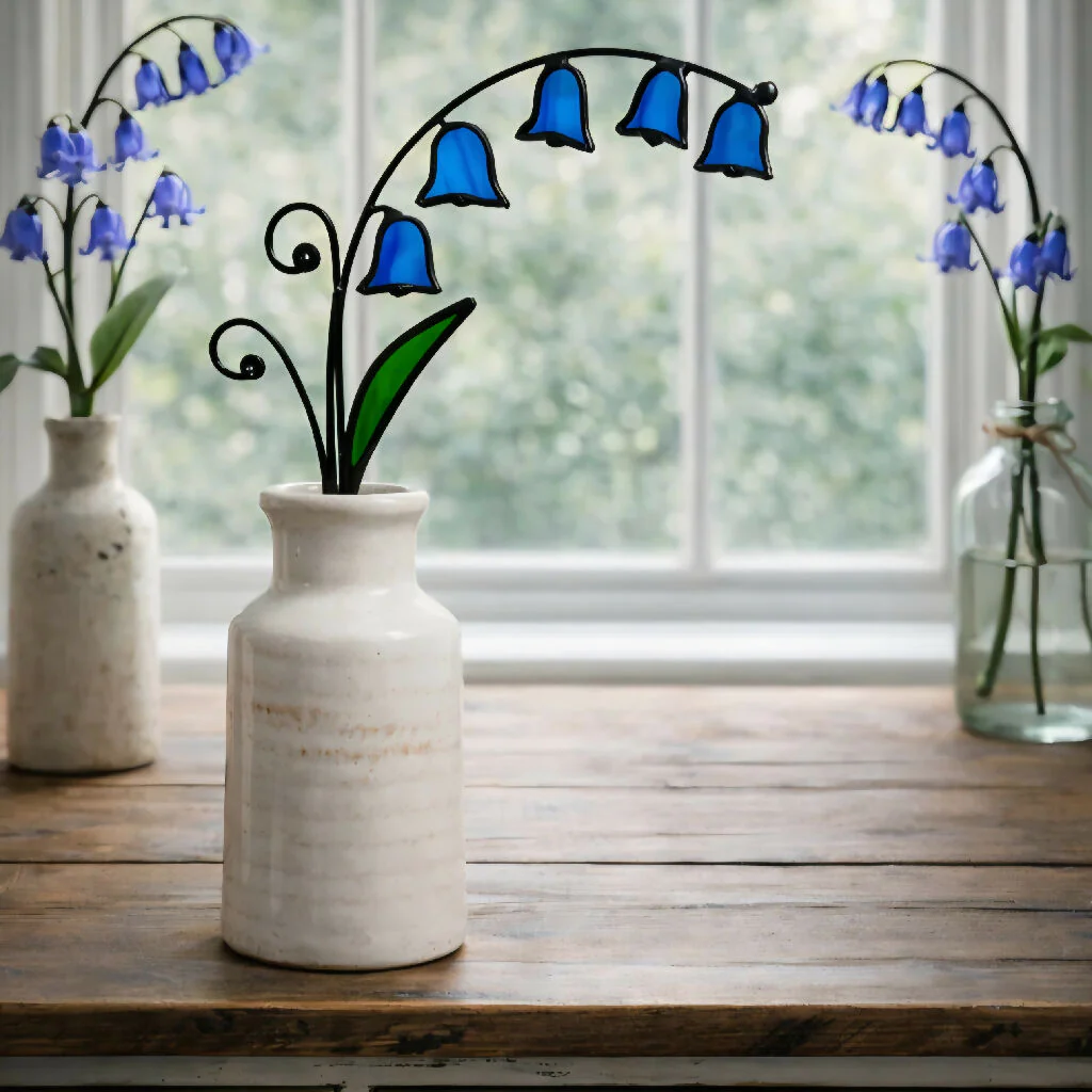 Handmade Stained Glass Bluebell Flower Stem – Tiffany Style UK Woodland Spring Floral Art
