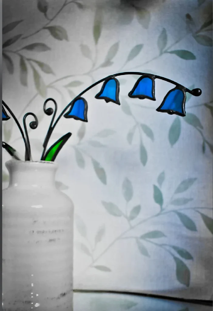 Handmade Stained Glass Bluebell Flower Stem – Tiffany Style UK Woodland Spring Floral Art - Image 3