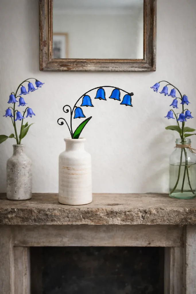 Handmade Stained Glass Bluebell Flower Stem – Tiffany Style UK Woodland Spring Floral Art - Image 5