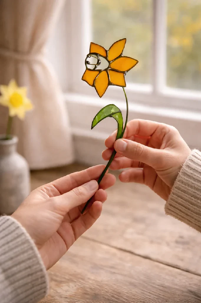 Handmade Stained Glass Daffodil – Tiffany Style Spring Flower - Image 3