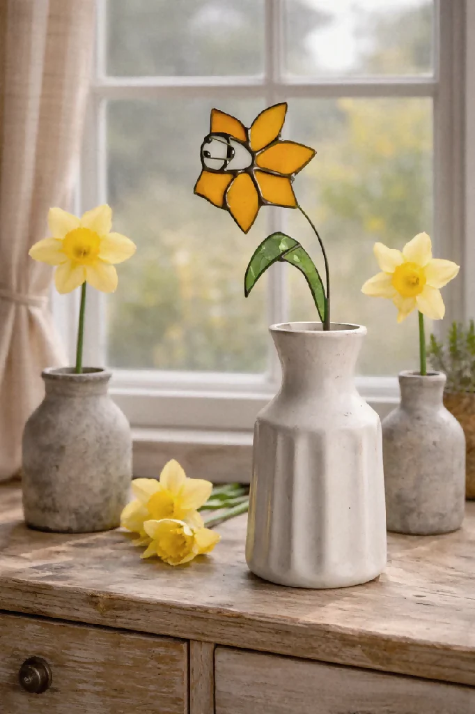 Handmade Stained Glass Daffodil – Tiffany Style Spring Flower - Image 4
