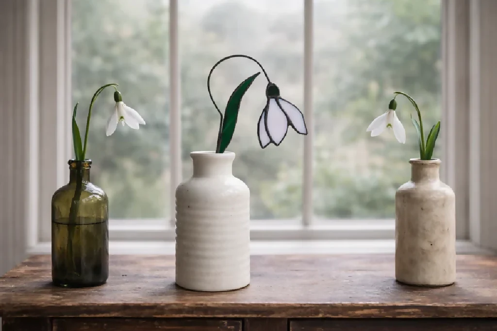 Handmade Stained Glass Snowdrop – Single Stem Tiffany Style Spring Flower - Image 2