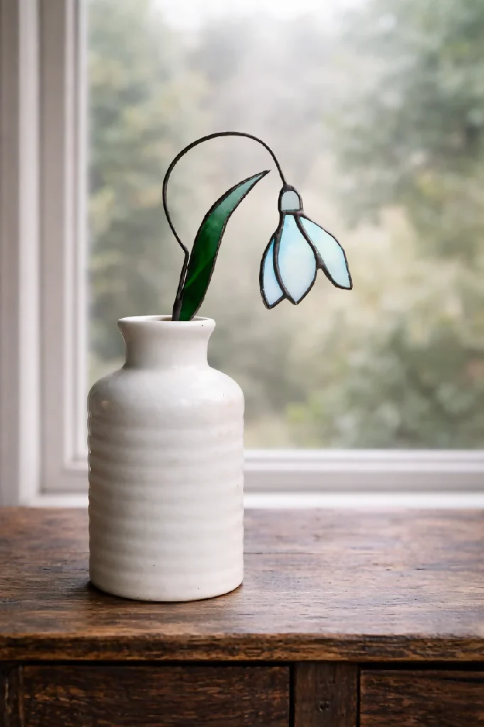 Handmade Stained Glass Snowdrop – Single Stem Tiffany Style Spring Flower - Image 3
