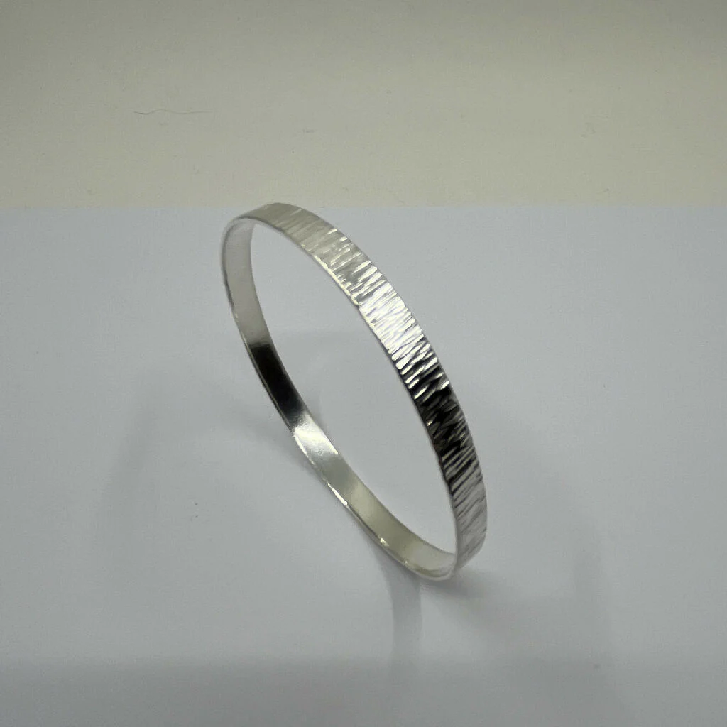 Handmade Sterling Silver Solid Bangle with Textured Finish - Image 4