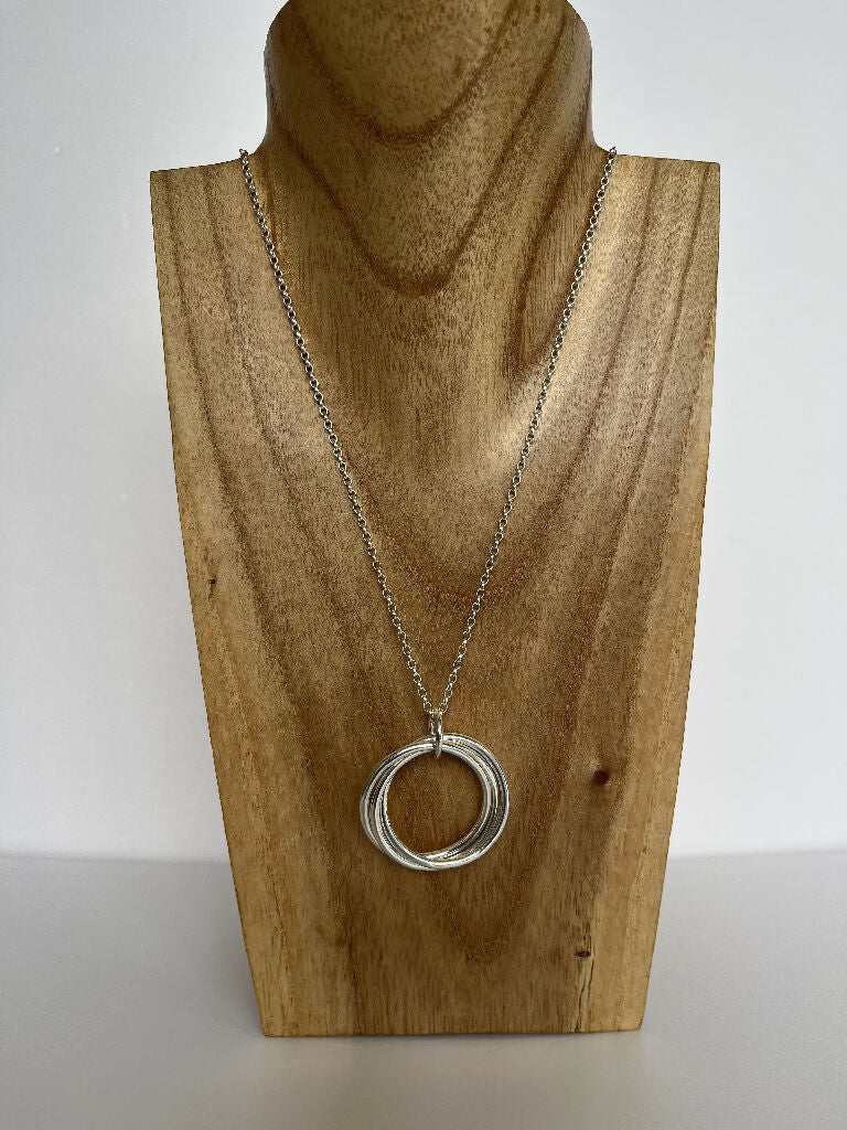 Handmade Sterling Silver Three Hoop Interlocking Necklace - Image 2