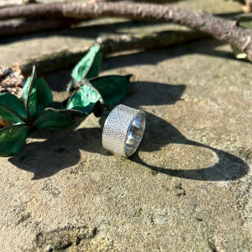 Handmade Sterling Silver Wide Band Ring with Textured Finish - Image 6