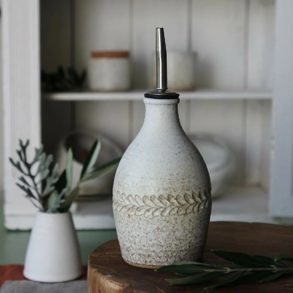 Handmade Stoneware Olive Oil Bottle 300ml. Rustic Kitchen Accessory - Image 3
