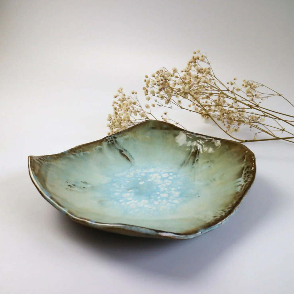 Handmade Terracotta Platter with Misty Blue Glaze - Image 3