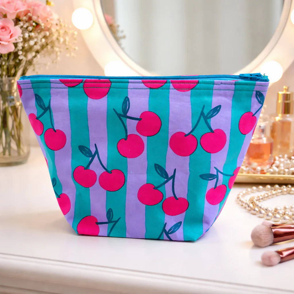 Handmade Turquoise Cherry   Wash Bag     