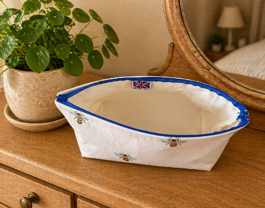 Handmade White  Bee fabric  Wash Bag – Travel Toiletries - Image 3