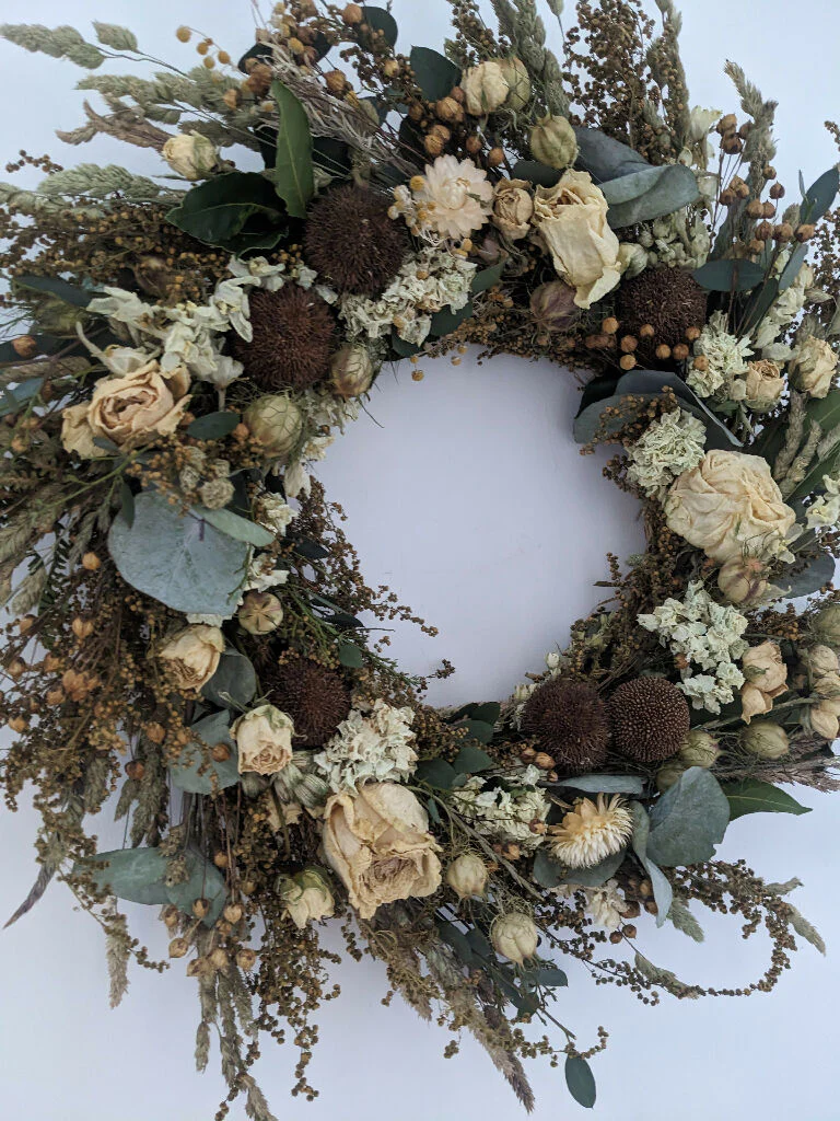 Handmade Wreath Made From Neutral Tone Dried Flowers - Image 2