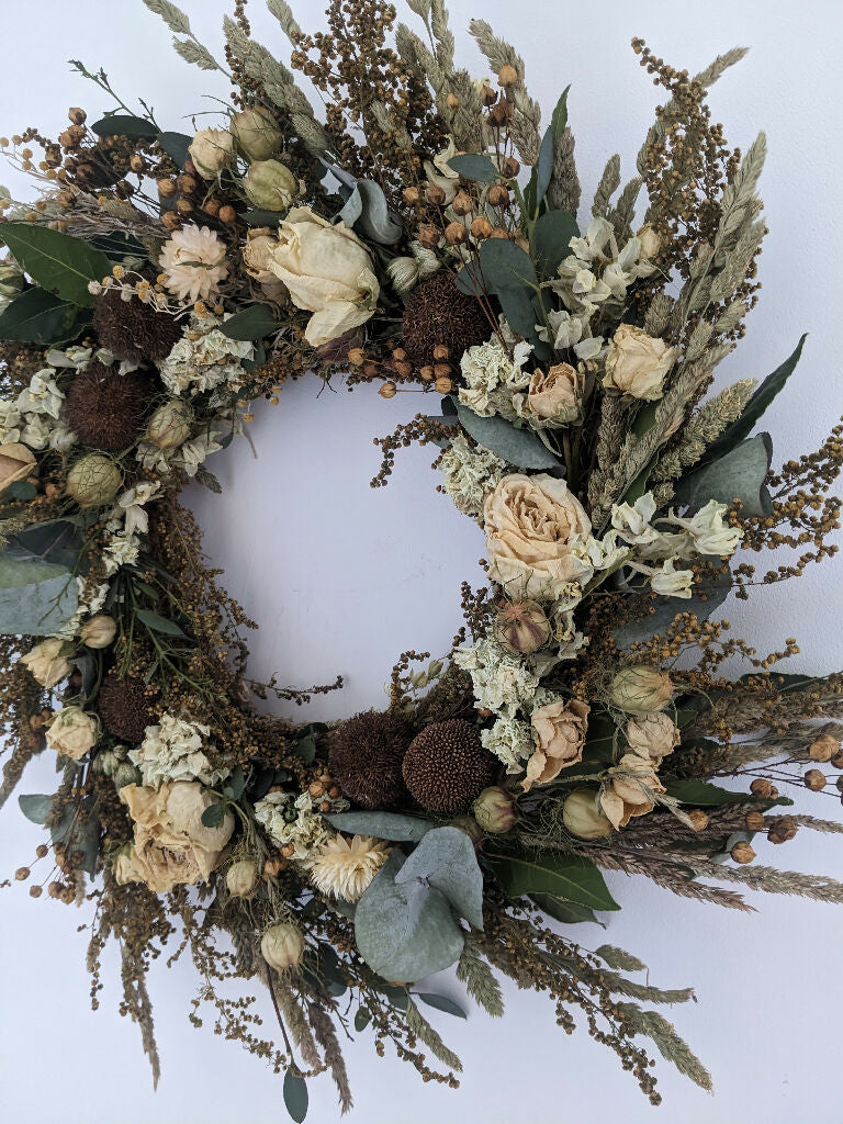 Handmade Wreath Made From Neutral Tone Dried Flowers - Image 3