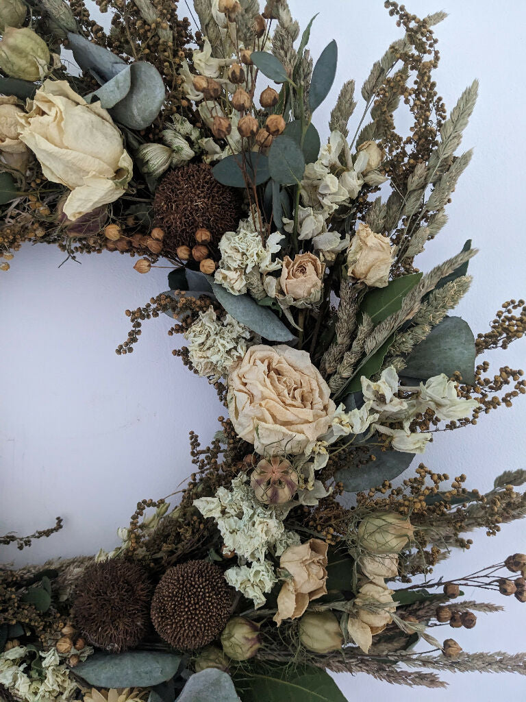 Handmade Wreath Made From Neutral Tone Dried Flowers - Image 4