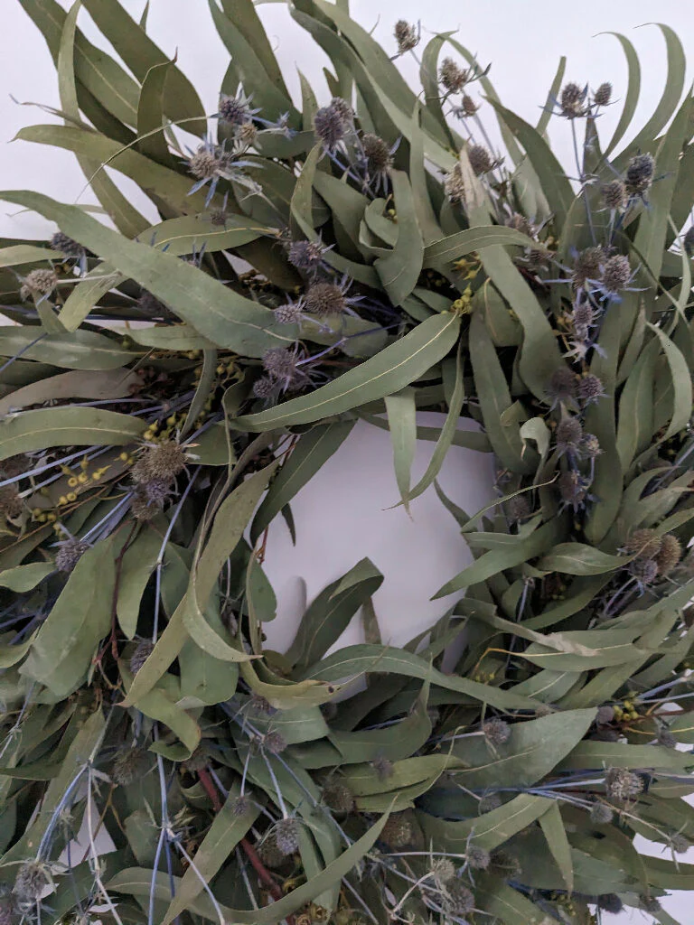 Handmade Wreath Crafted From Dried Eucalyptus And Blue Eryngium Thistle - Image 5