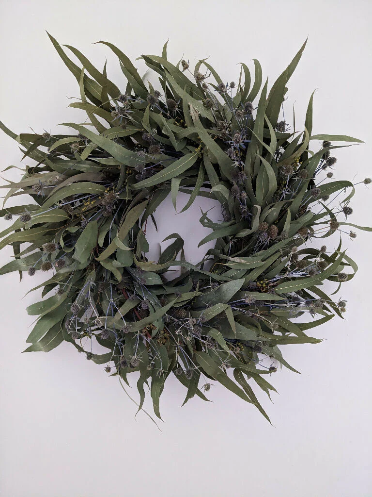 Handmade Wreath Crafted From Dried Eucalyptus And Blue Eryngium Thistle - Image 6