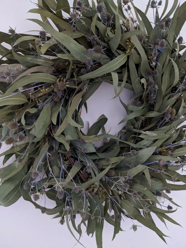 Handmade Wreath Crafted From Dried Eucalyptus And Blue Eryngium Thistle - Image 7