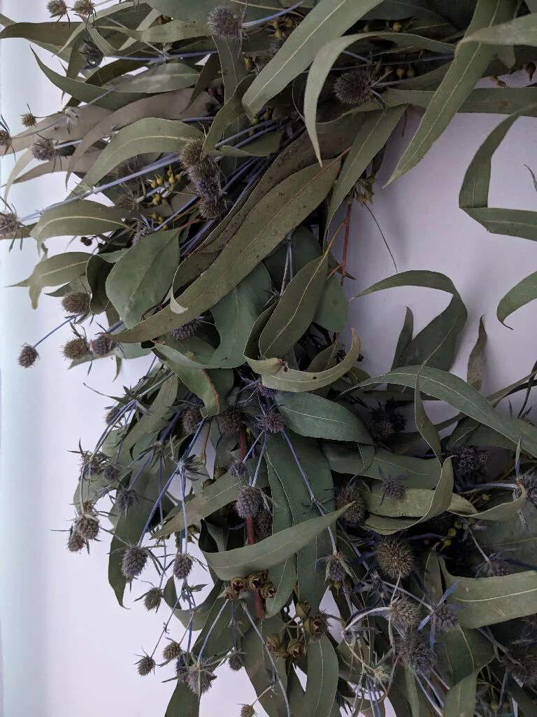 Handmade Wreath Crafted From Dried Eucalyptus And Blue Eryngium Thistle - Image 9
