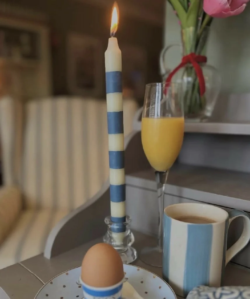 Handpainted ivory candles featuring playful stripes and twists - Image 2