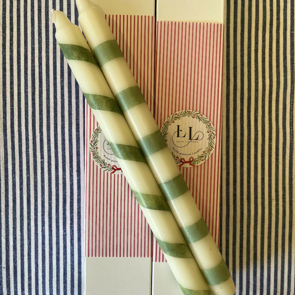 Handpainted ivory candles featuring playful stripes and twists - Image 3